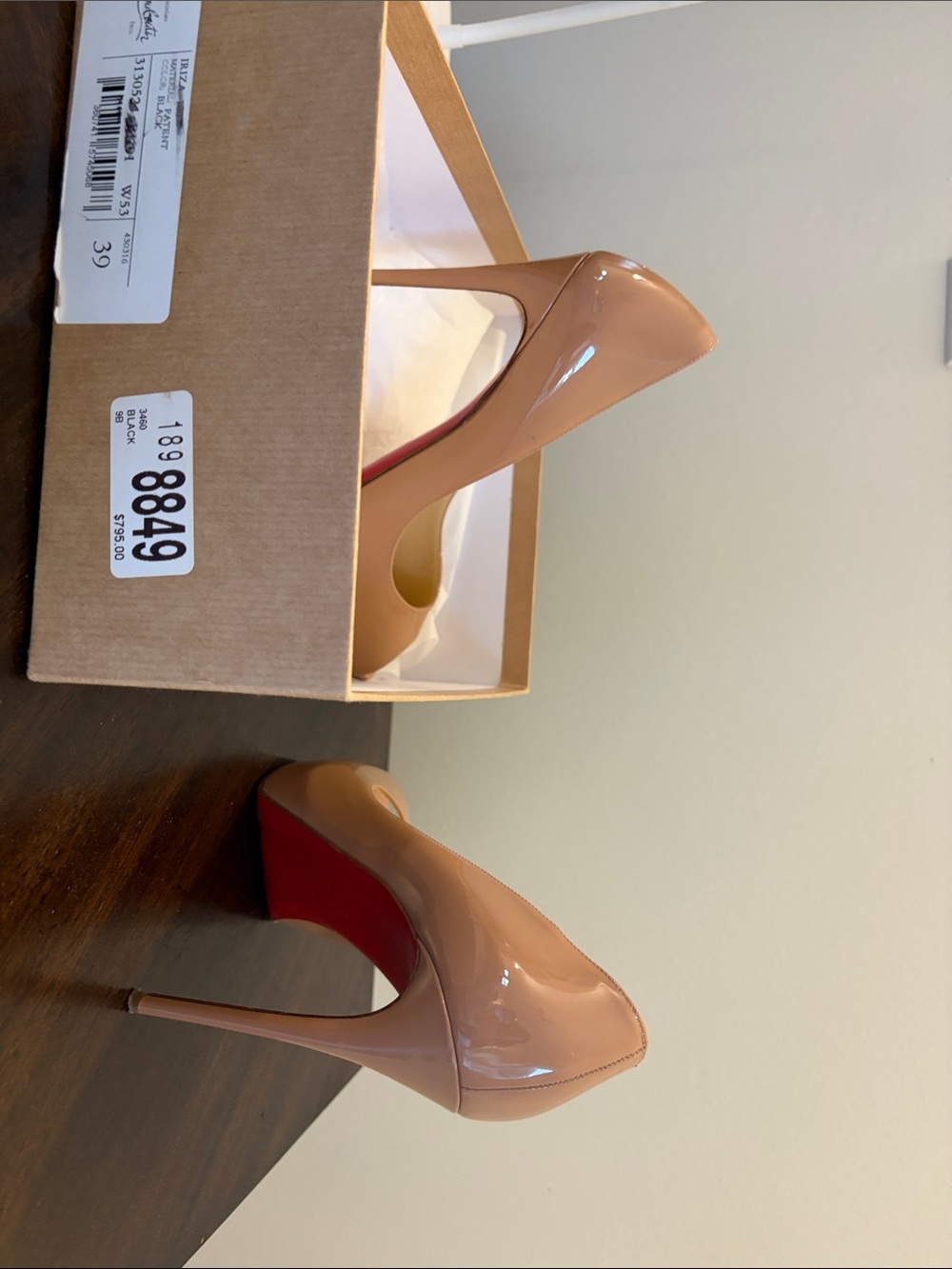 CHANEL Nude Patent Leather Stiletto Pumps with Red Soles